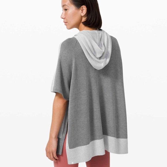 Lululemon Heathered light asphalt gray knit hoodie Opened Up Poncho sweater - Picture 3 of 13